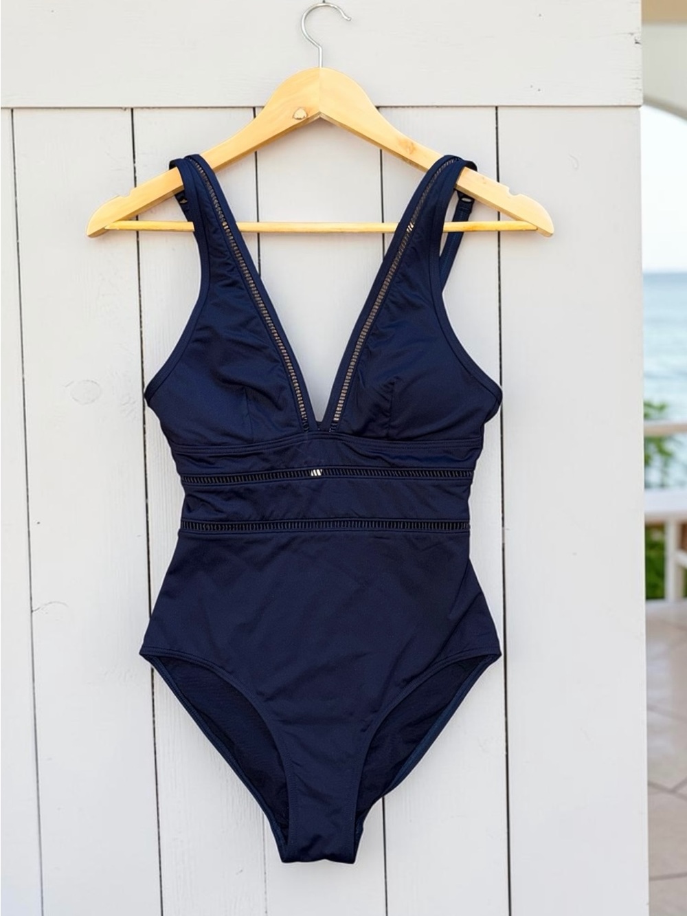 Sea Level Australia Navy Eco Essentials Spliced One Piece Swimsuit Size 4